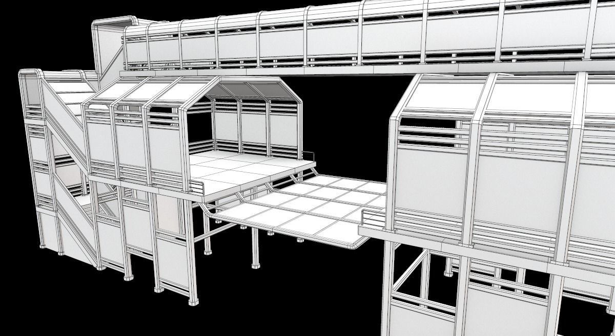 Sci-Fi Modular Tram Kit Low-poly 3D model_23