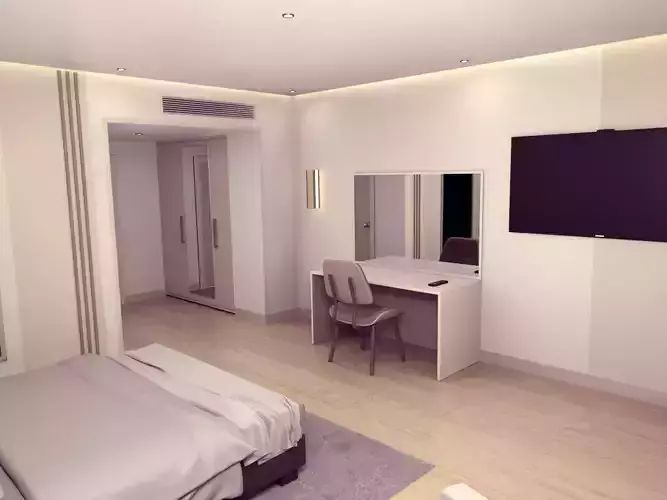 Hotel Room - Bedroom - Suite -- Arm Chair Nightstand TV Table