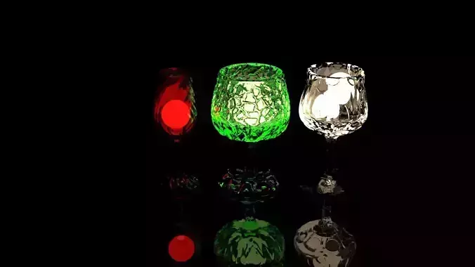 Glass 3D group of wine glasses with lights