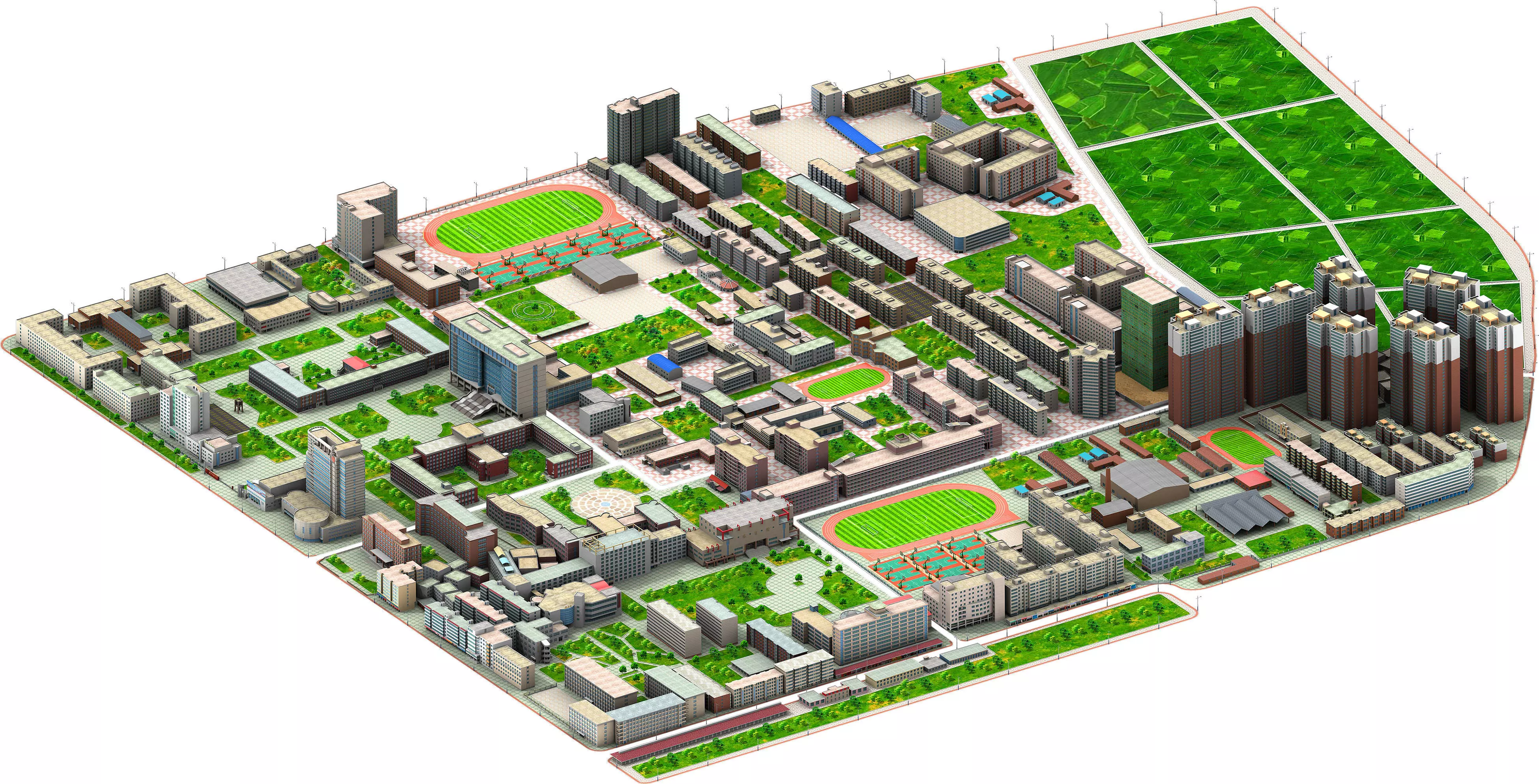 Real city  Low-poly 3D model_0