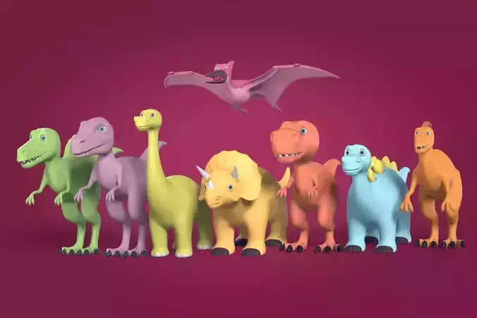 Cartoon Dinosaur Pack V2 Low-poly 3D model