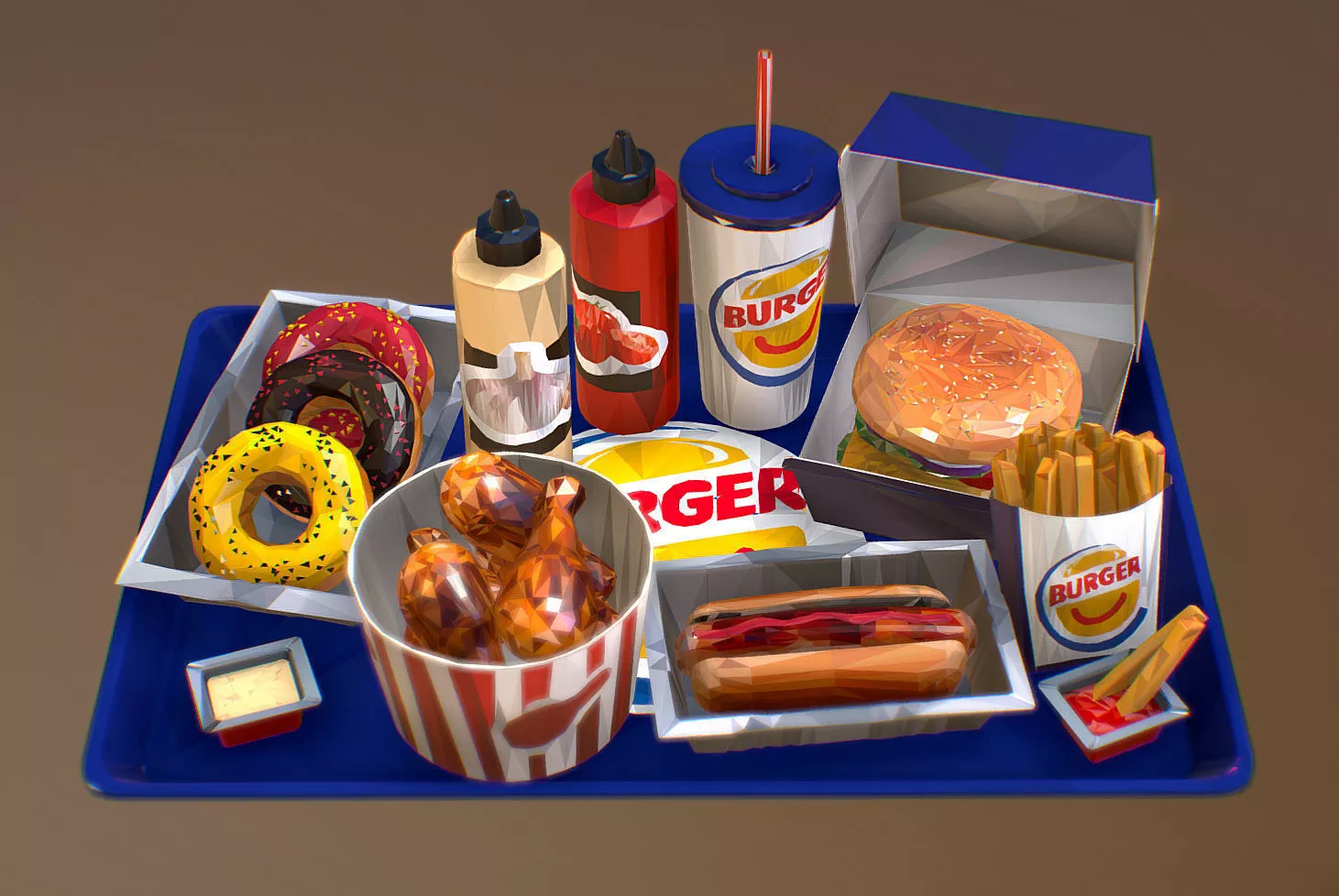 Fast Food Burger Big Pack Low Polygon Art Low-poly 3D model