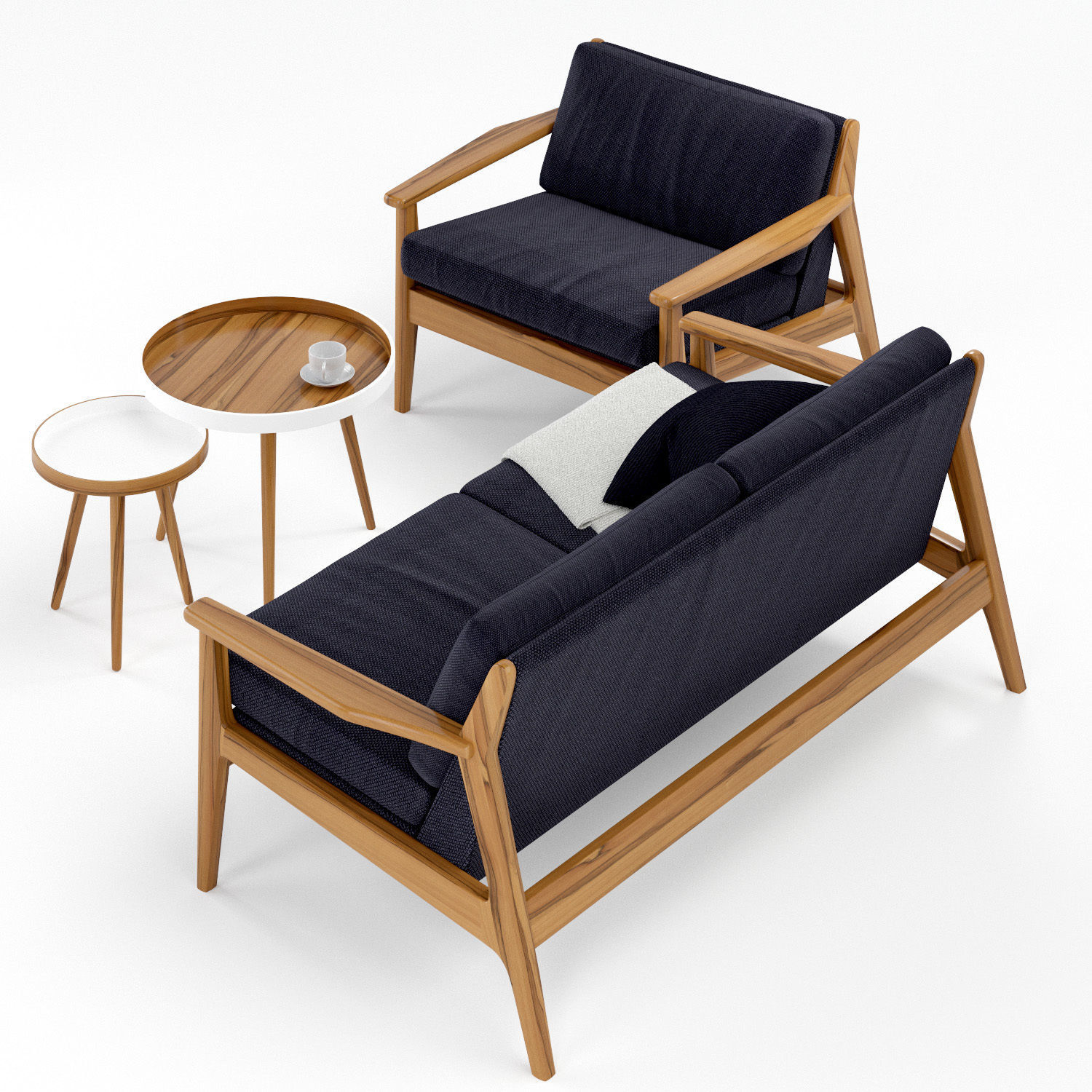 Scandinavian sofa set 3D model_4