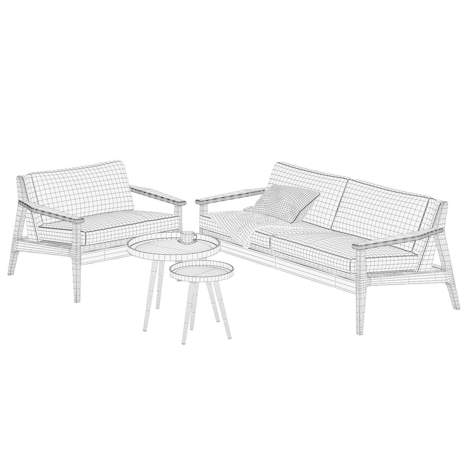Scandinavian sofa set 3D model_6