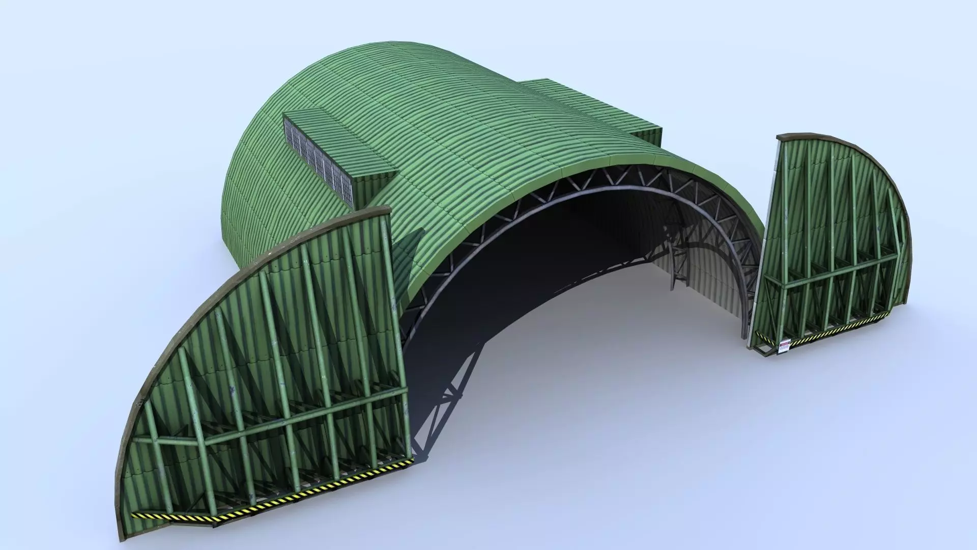 Aircraft Shelter Low Poly - animated doors Low-poly 3D model_0