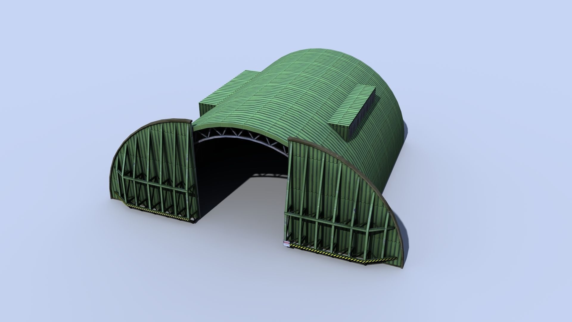 Aircraft Shelter Low Poly - animated doors Low-poly 3D model_1