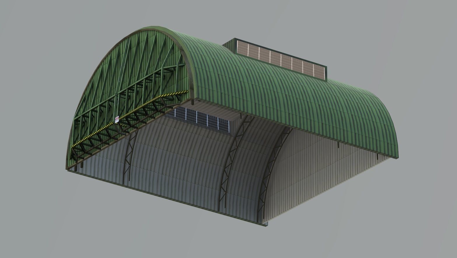 Aircraft Shelter Low Poly - animated doors Low-poly 3D model_5