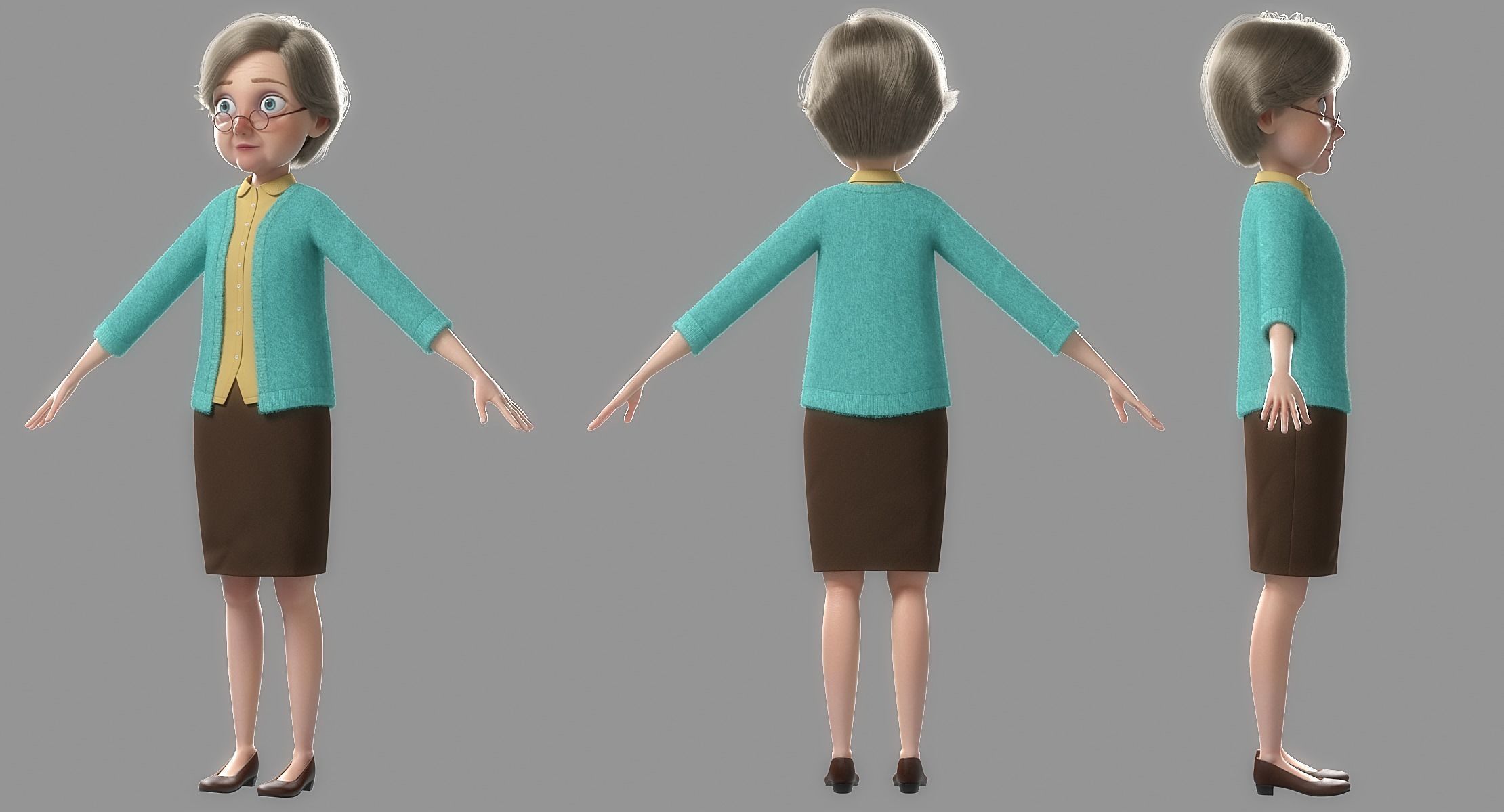 Cartoon Old Woman NoRig 3D model_18