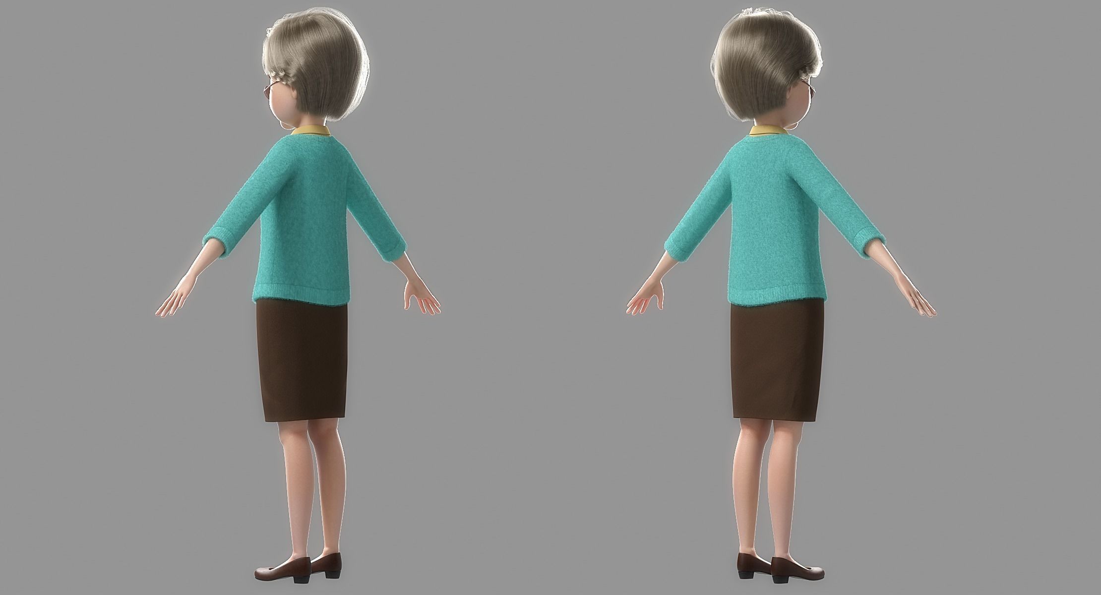 Cartoon Old Woman NoRig 3D model_19