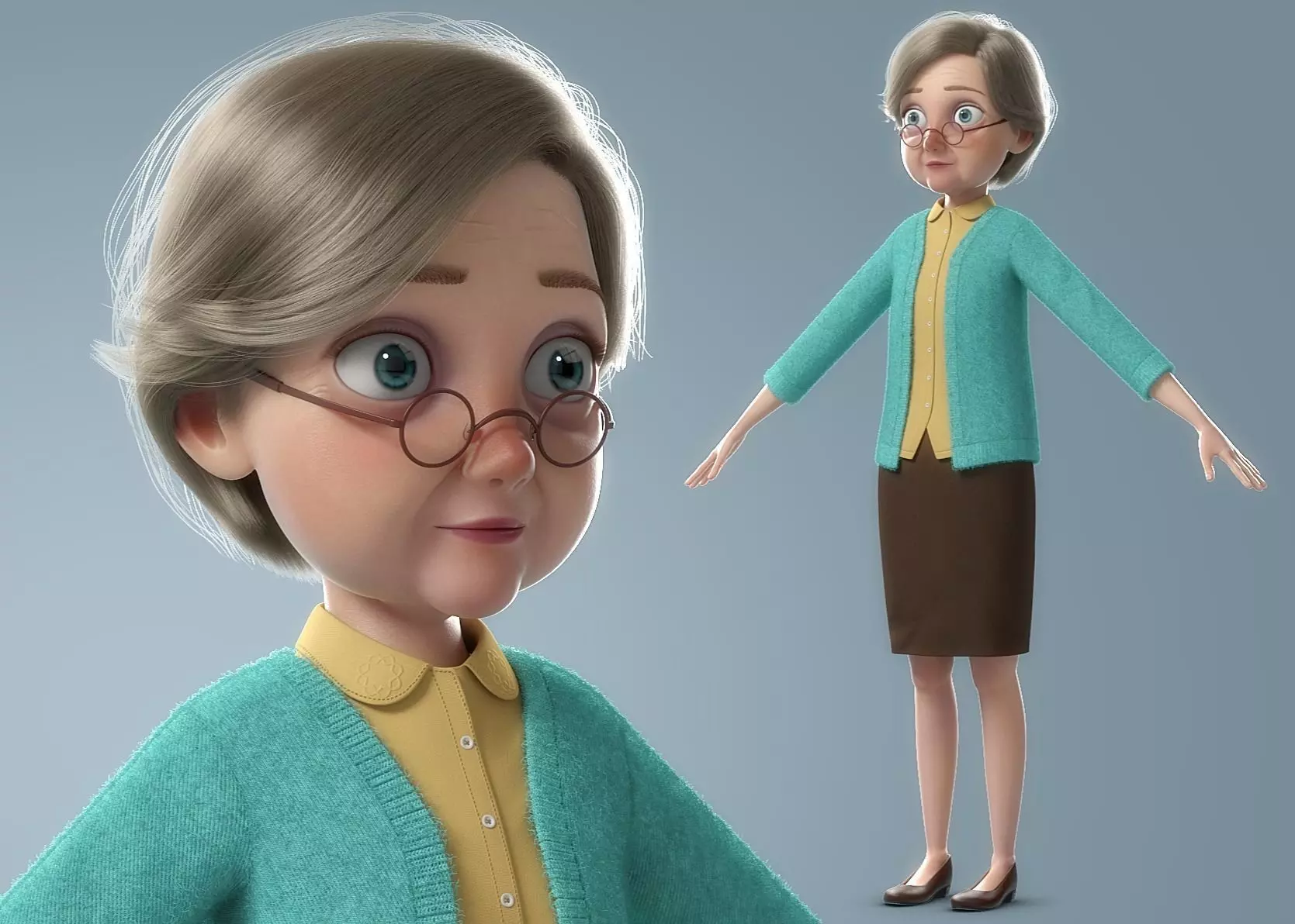 Cartoon Old Woman NoRig 3D model_0
