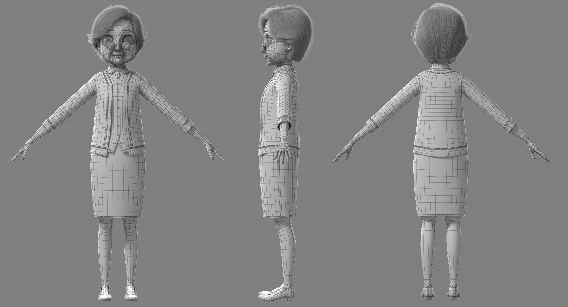 Cartoon Old Woman NoRig 3D model_31