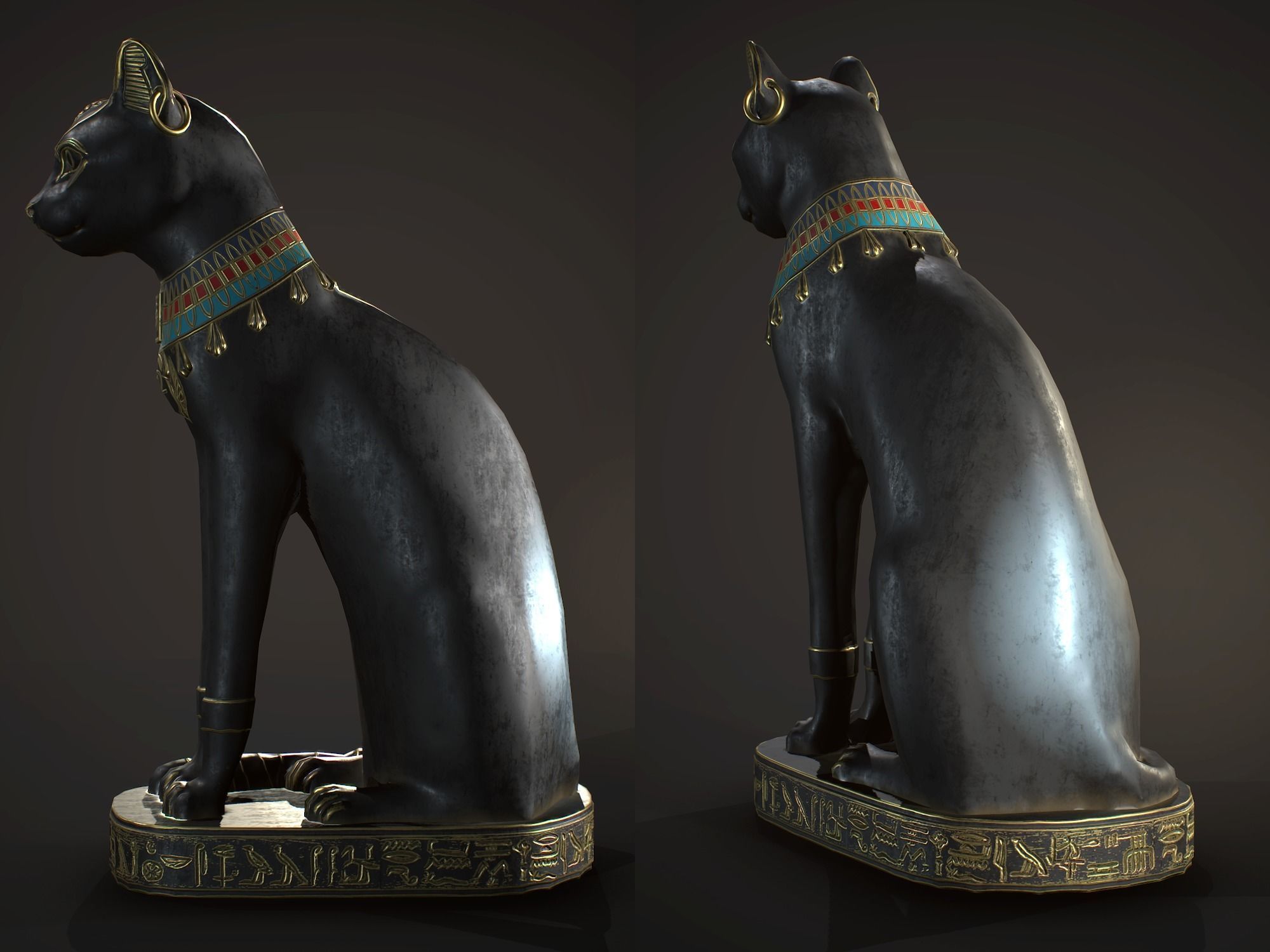 Egyptian Cat Statue Low-poly 3D model_7