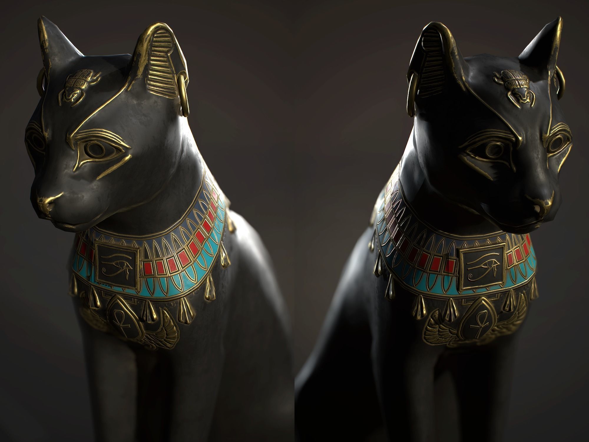 Egyptian Cat Statue Low-poly 3D model_6