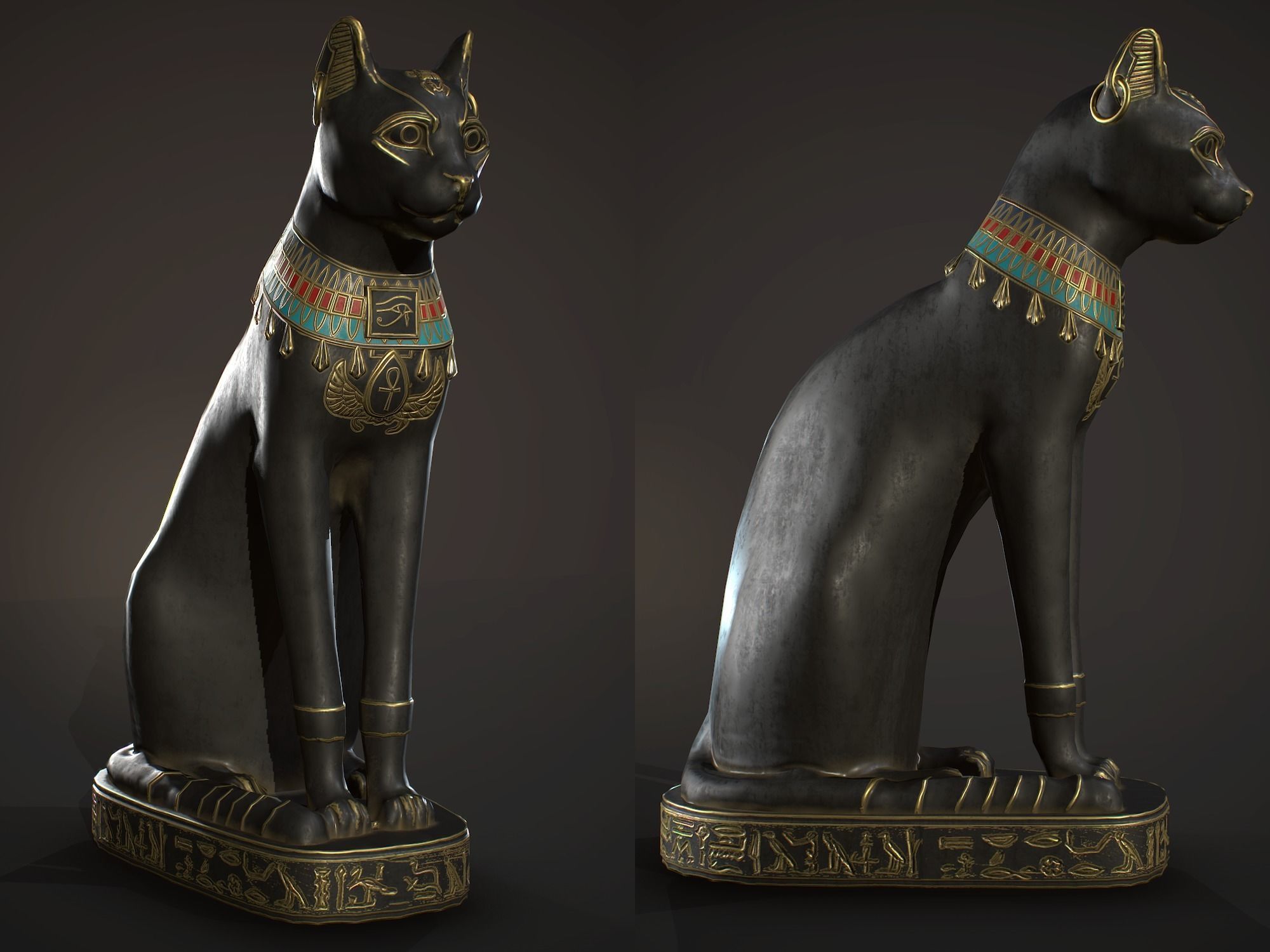 Egyptian Cat Statue Low-poly 3D model_3