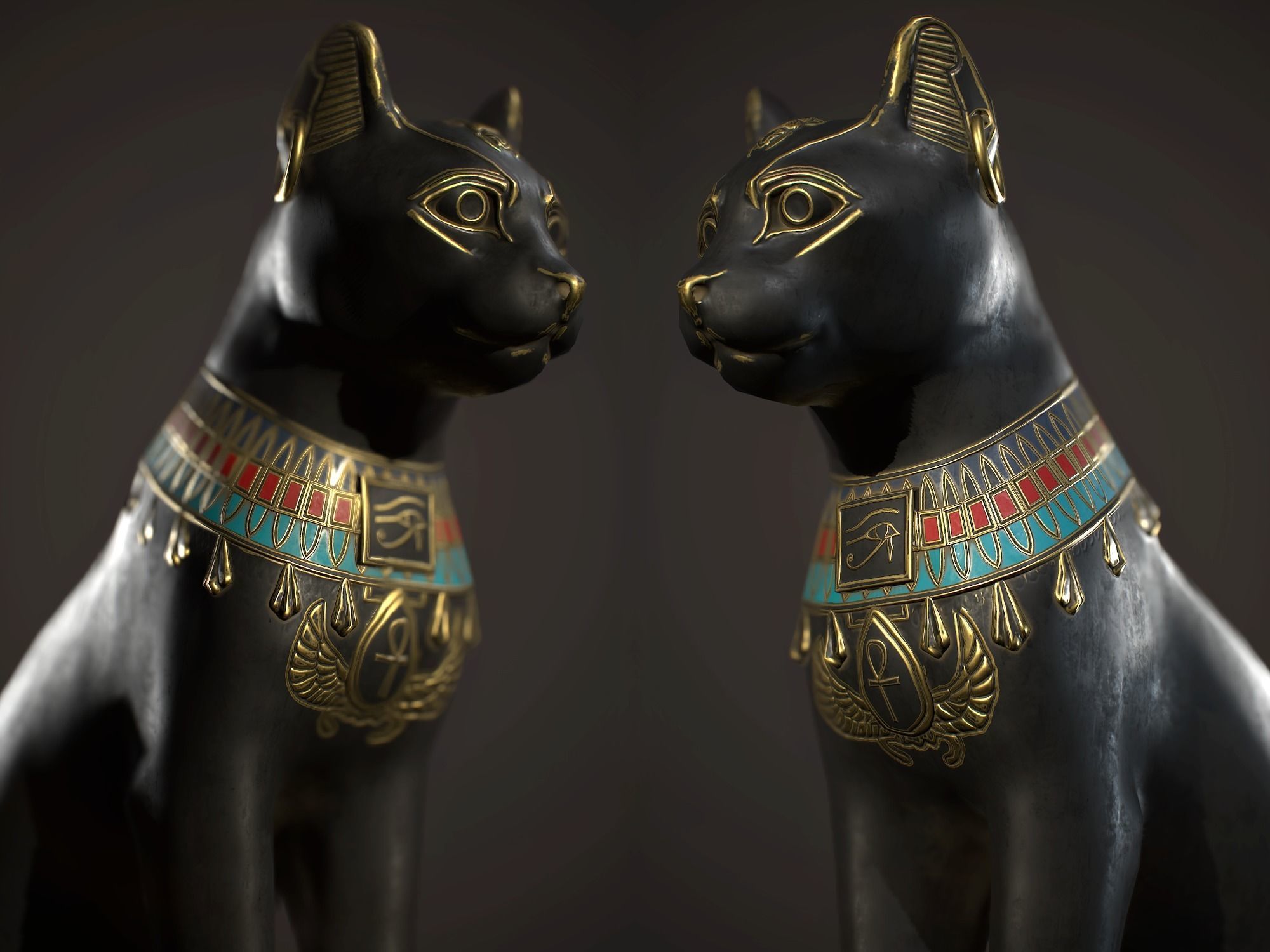 Egyptian Cat Statue Low-poly 3D model_4