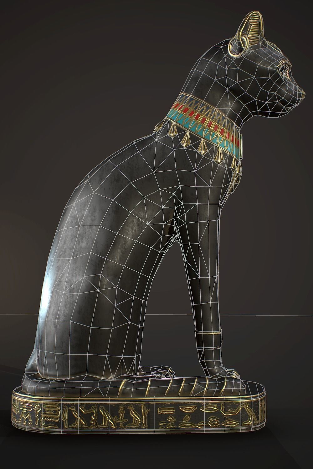 Egyptian Cat Statue Low-poly 3D model_10
