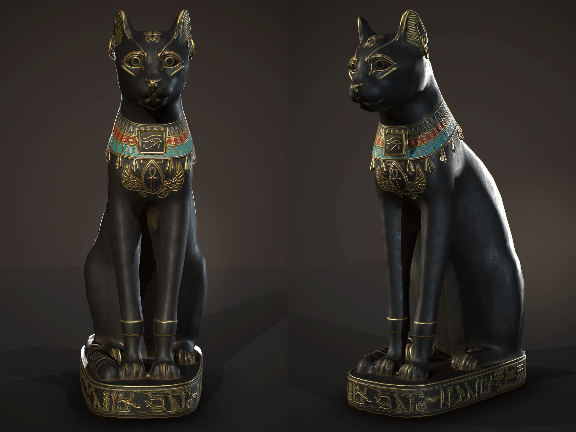 Egyptian Cat Statue Low-poly 3D model_5