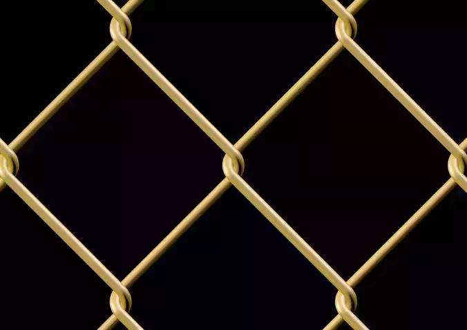Wire-mesh gold chain link fence 3D model