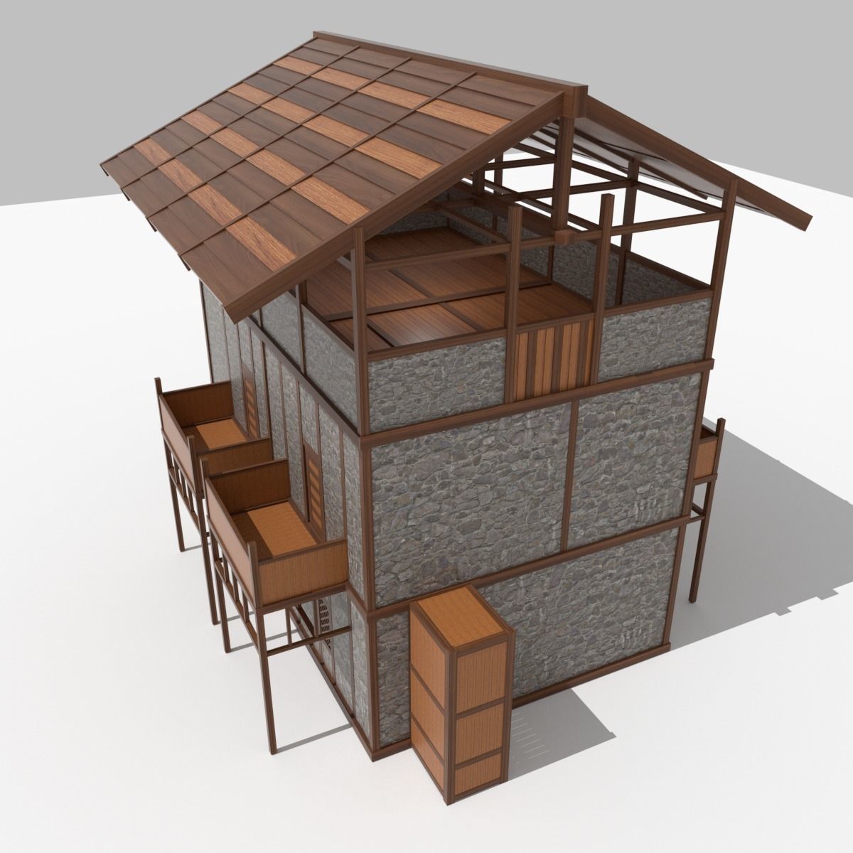 Medieval Outpost building Low-poly 3D model_4