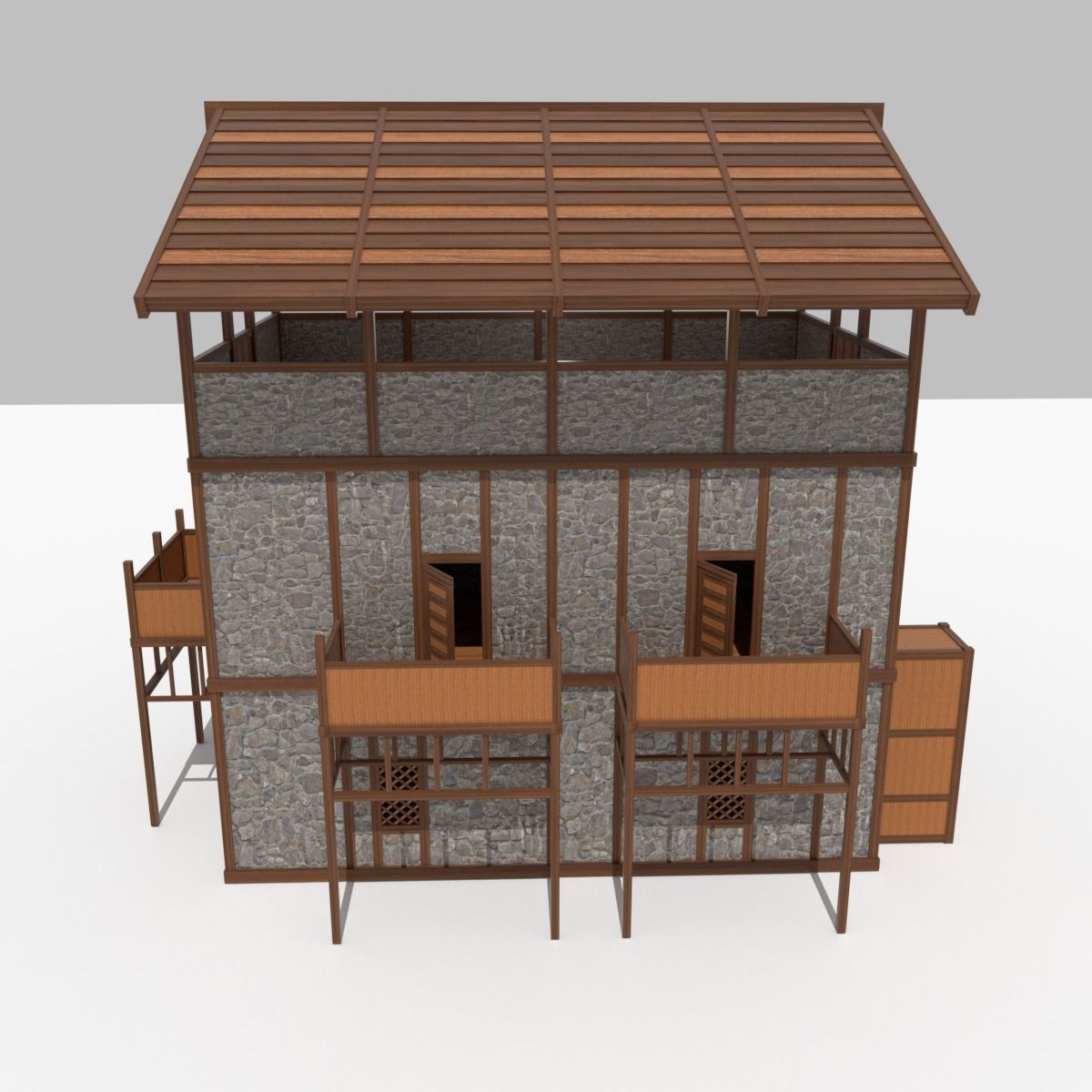 Medieval Outpost building Low-poly 3D model_5
