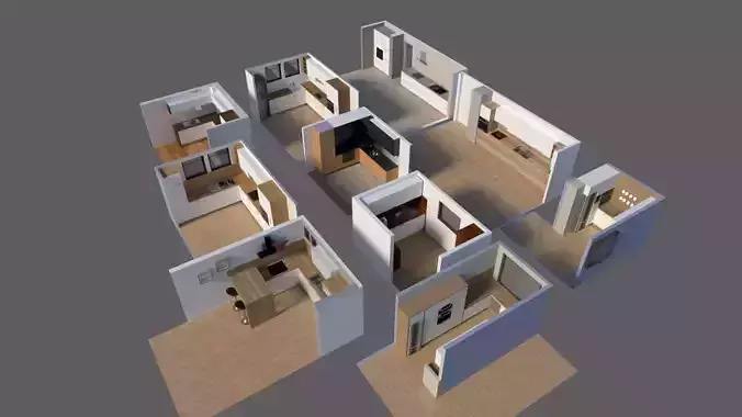 Ten modern kitchens designs in one file Low-poly 3D model