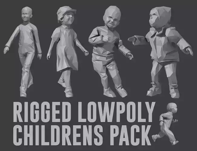 Rigged Lowpoly Childrens Pack Low-poly 3D model