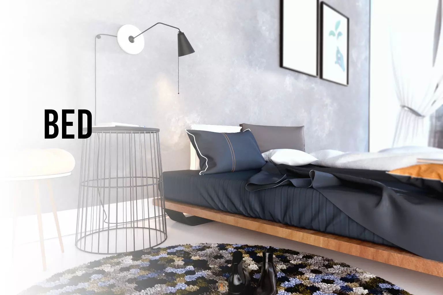 Bed with textures Free 3D model