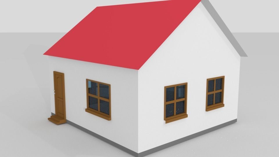 3D Low Poly House Model with roof Low-poly 3D model_1