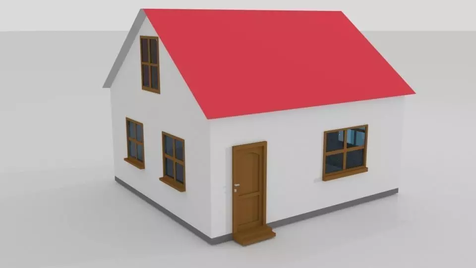 3D Low Poly House Model with roof Low-poly 3D model_0