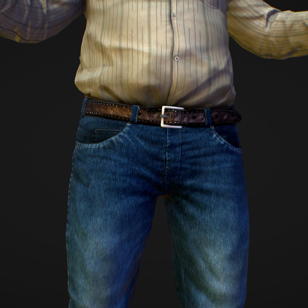 Realistic Man in Jeans and Shirt Low-poly 3D model_12