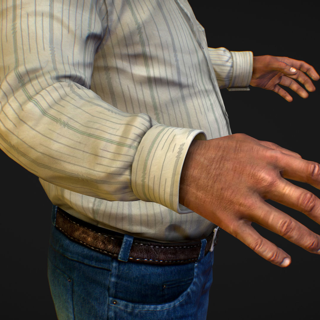 Realistic Man in Jeans and Shirt Low-poly 3D model_23