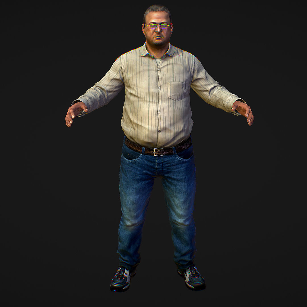 Realistic Man in Jeans and Shirt Low-poly 3D model_8