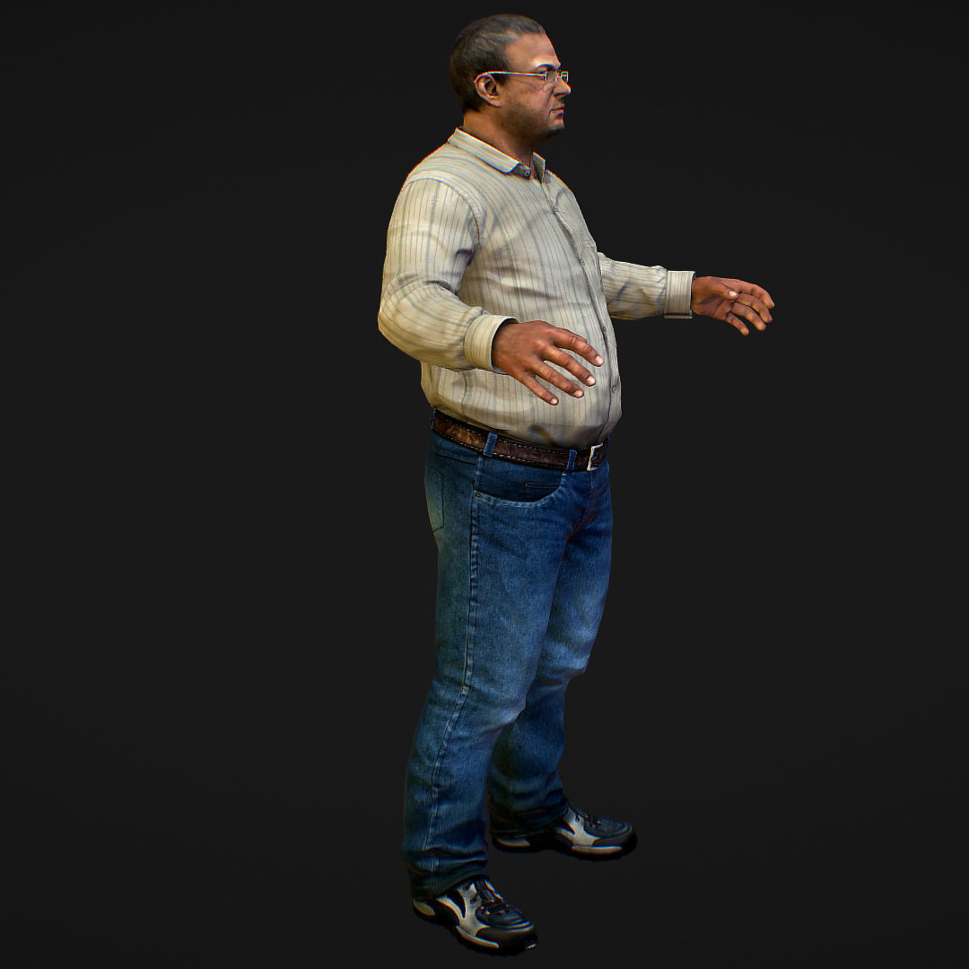 Realistic Man in Jeans and Shirt Low-poly 3D model_7