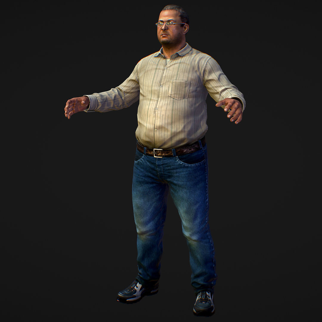 Realistic Man in Jeans and Shirt Low-poly 3D model_2