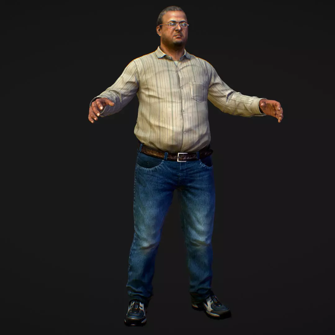 Realistic Man in Jeans and Shirt Low-poly 3D model_1