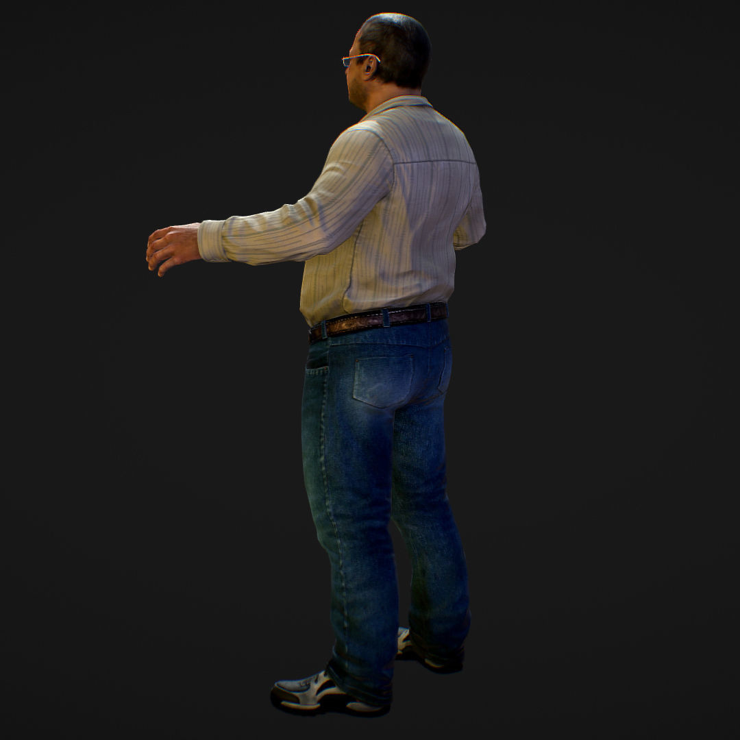 Realistic Man in Jeans and Shirt Low-poly 3D model_5