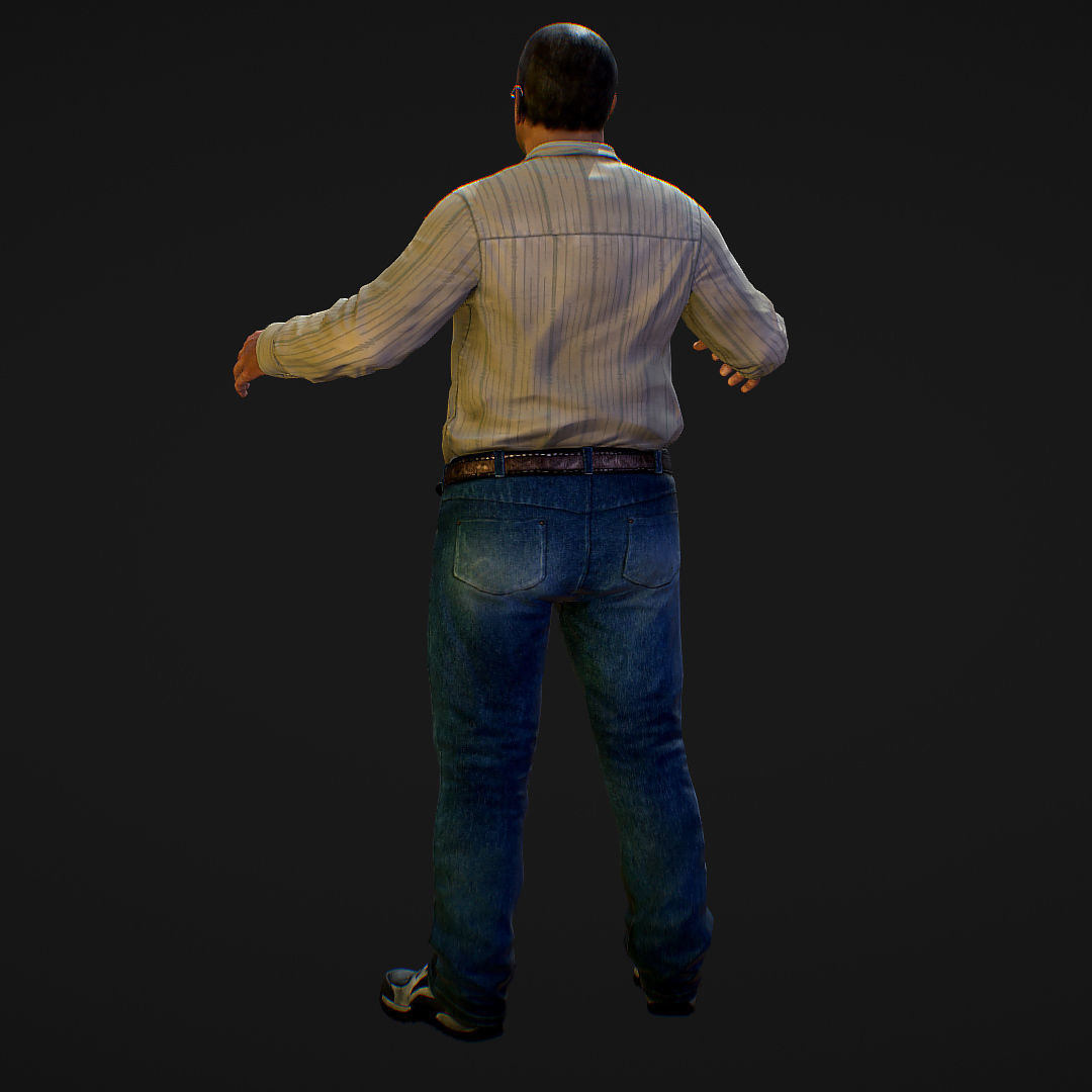 Realistic Man in Jeans and Shirt Low-poly 3D model_4