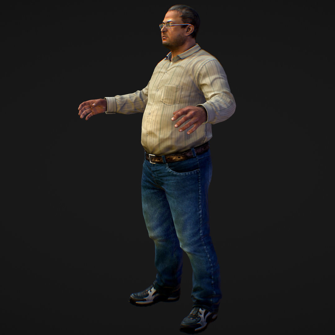 Realistic Man in Jeans and Shirt Low-poly 3D model_3