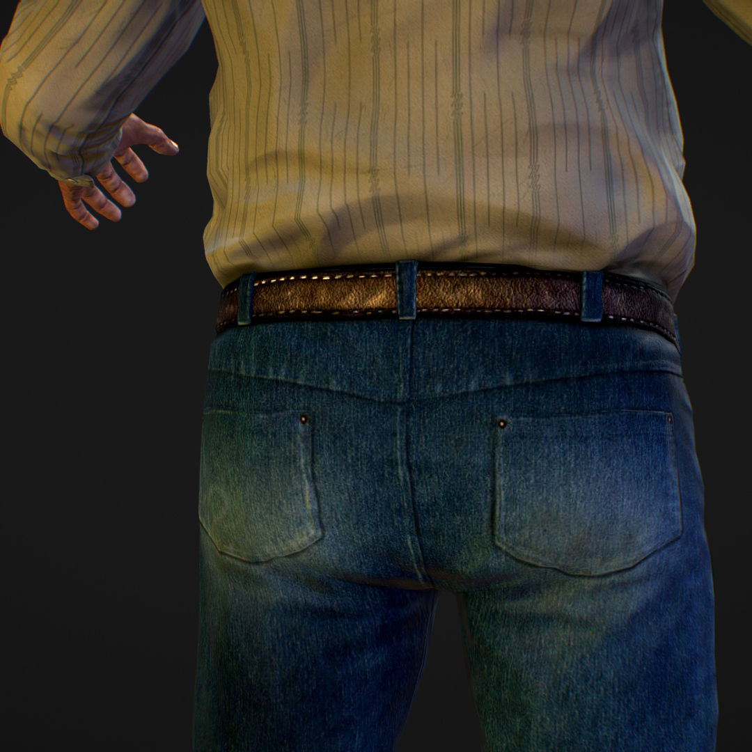 Realistic Man in Jeans and Shirt Low-poly 3D model_25