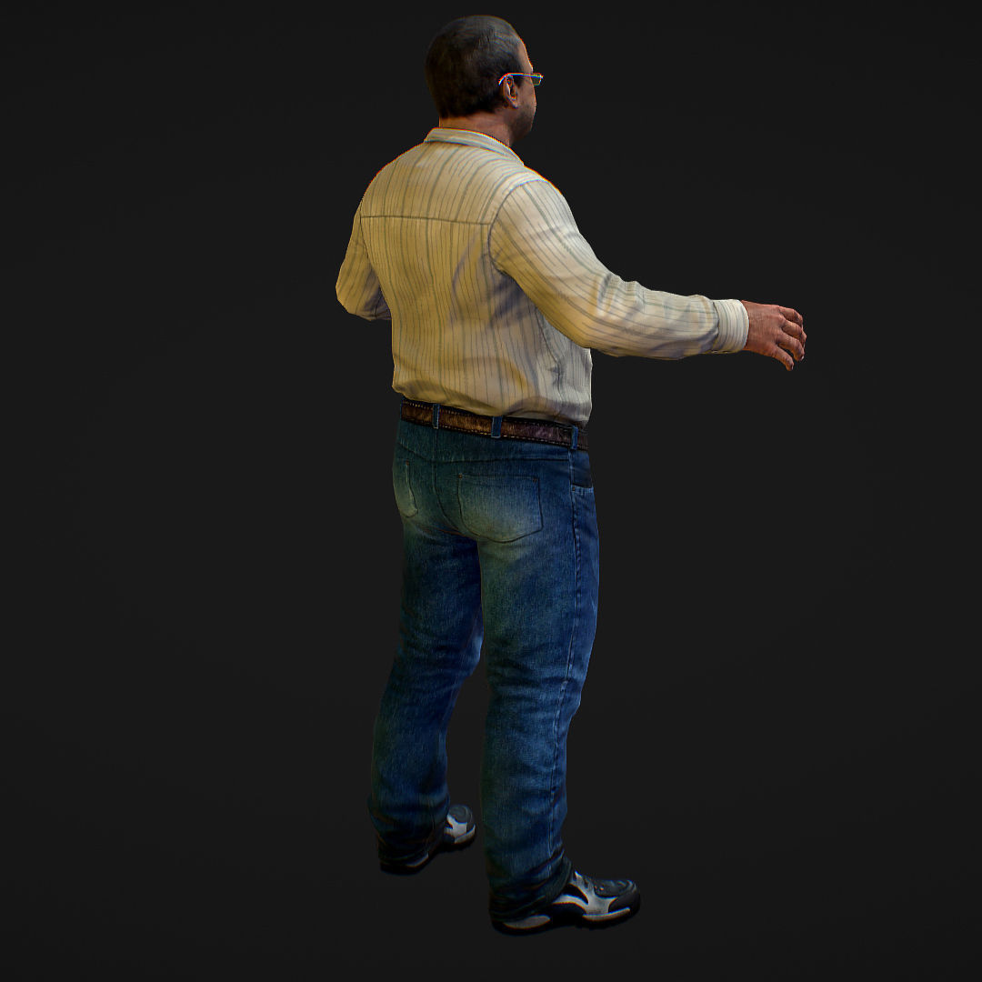 Realistic Man in Jeans and Shirt Low-poly 3D model_6