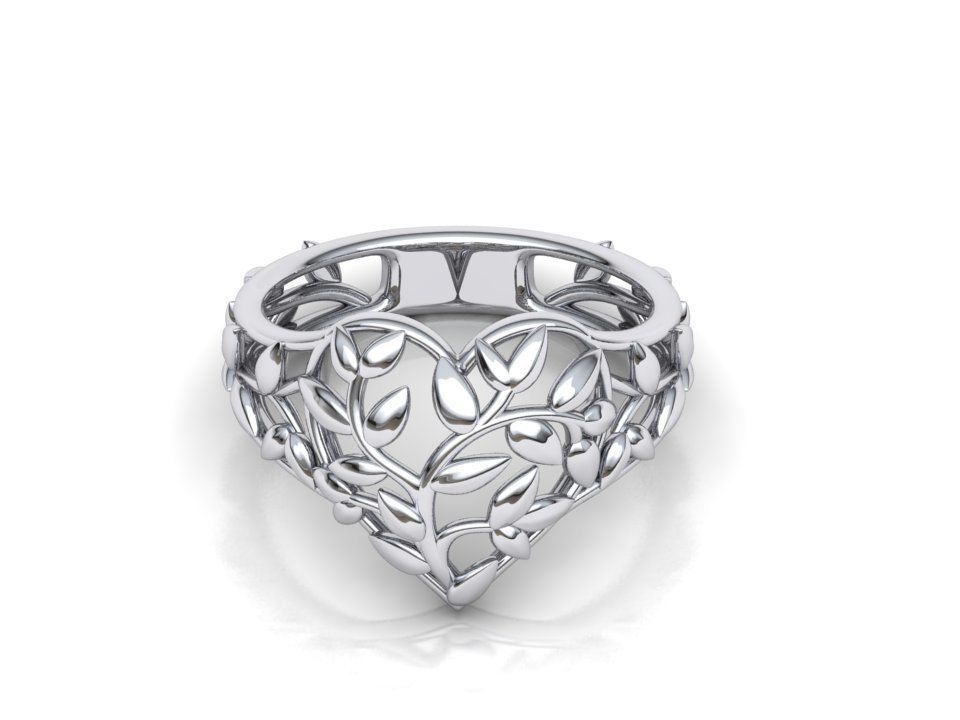 Ring Heart Leaves style Own design  3d model 0244  3D print model_1