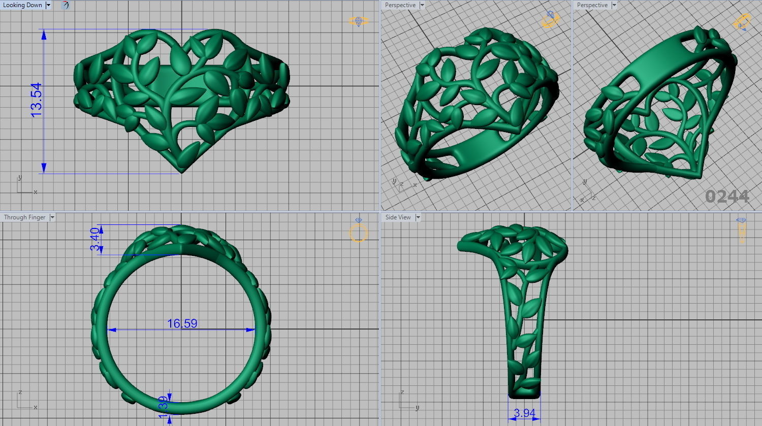 Ring Heart Leaves style Own design  3d model 0244  3D print model_4