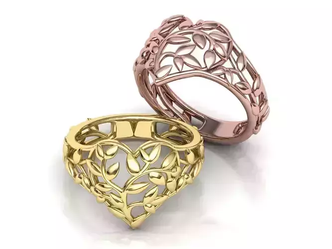 Ring Heart Leaves style Own design  3d model 0244  3D print model