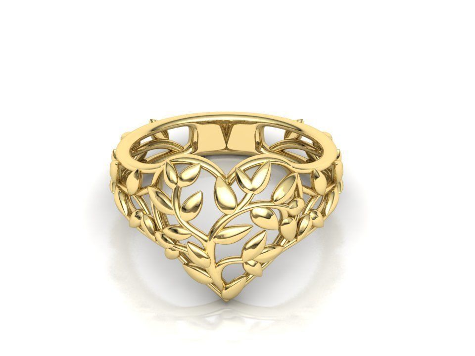Ring Heart Leaves style Own design  3d model 0244  3D print model_2