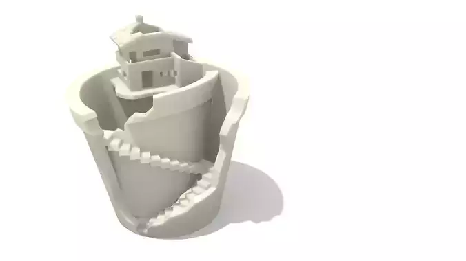 Broken Plant Pot with House 3D print model