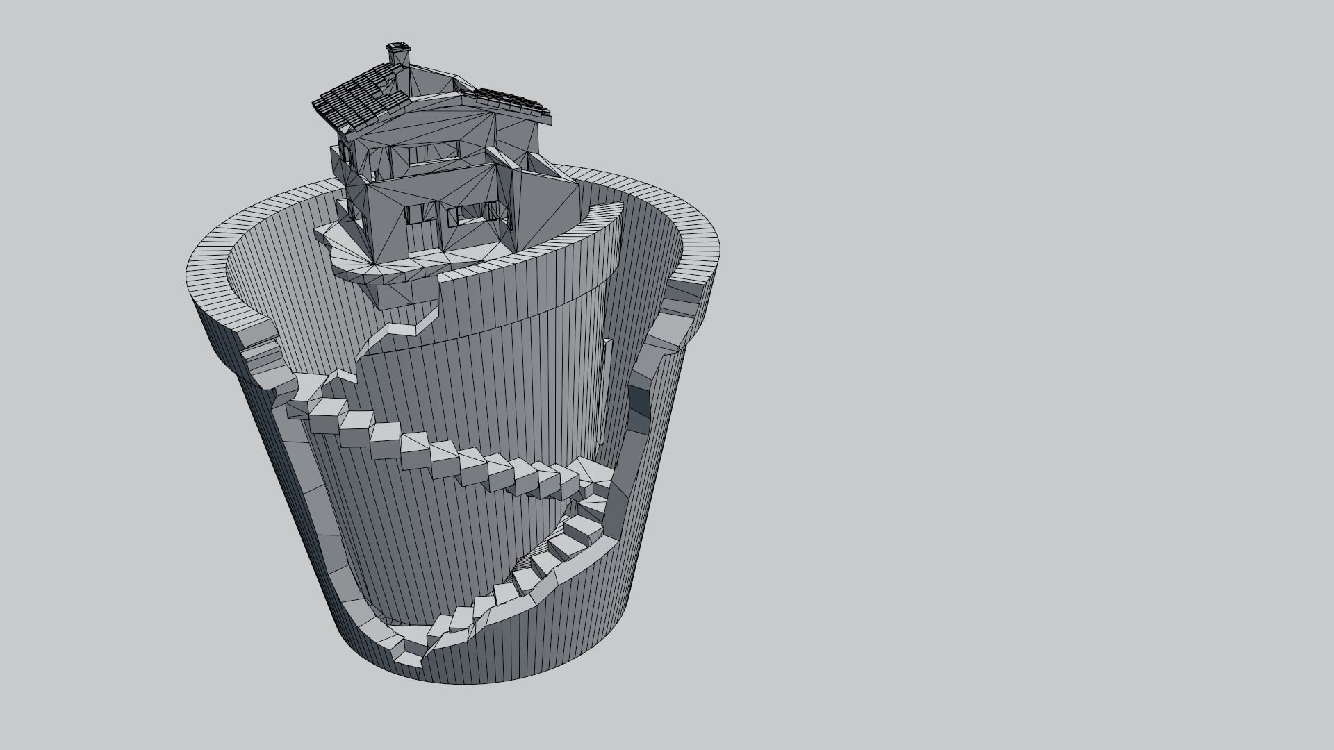 Broken Plant Pot with House 3D print model_3