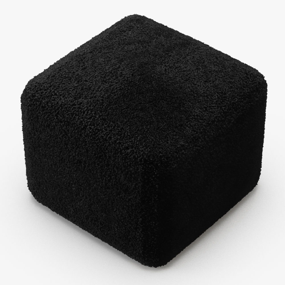 Black Curly Sheepskin Square Pouf 3D model_2
