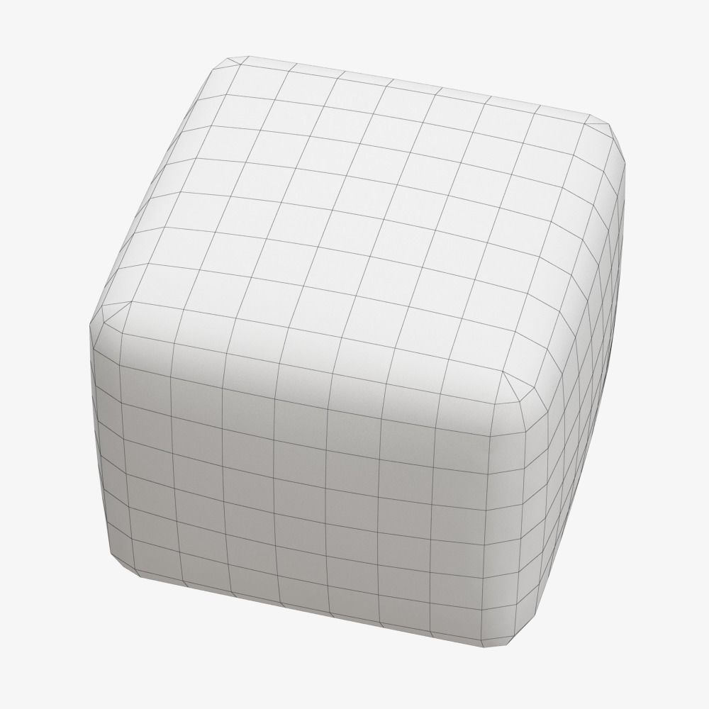 Black Curly Sheepskin Square Pouf 3D model_4