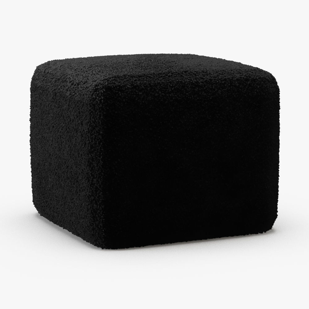 Black Curly Sheepskin Square Pouf 3D model_1