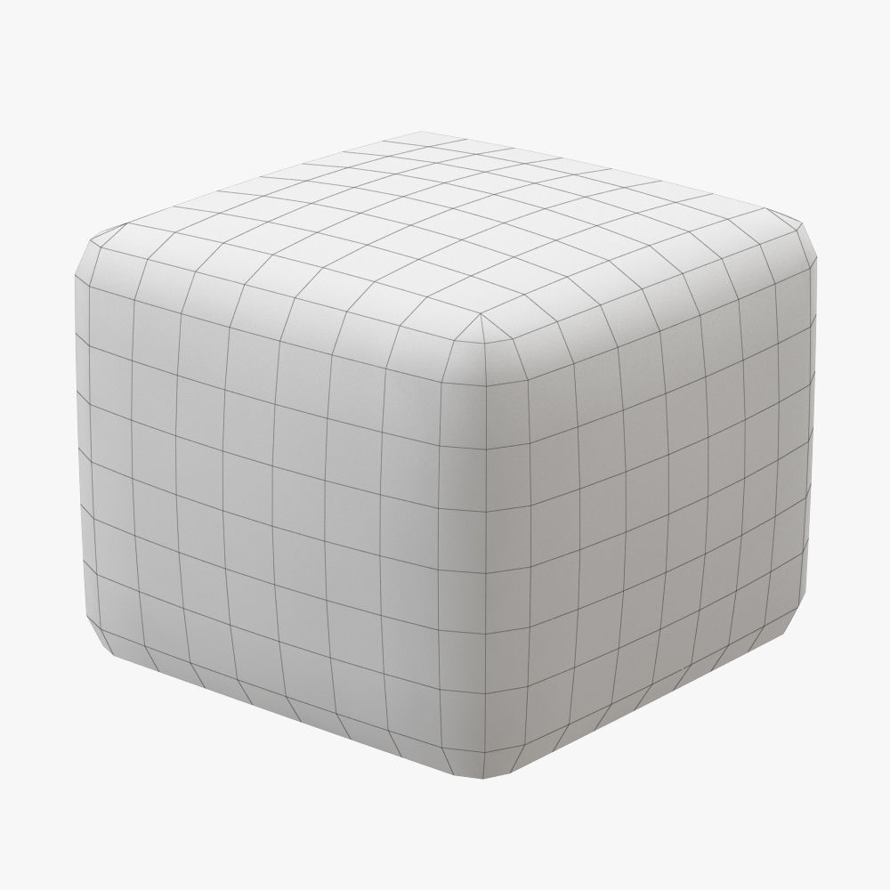 Black Curly Sheepskin Square Pouf 3D model_3